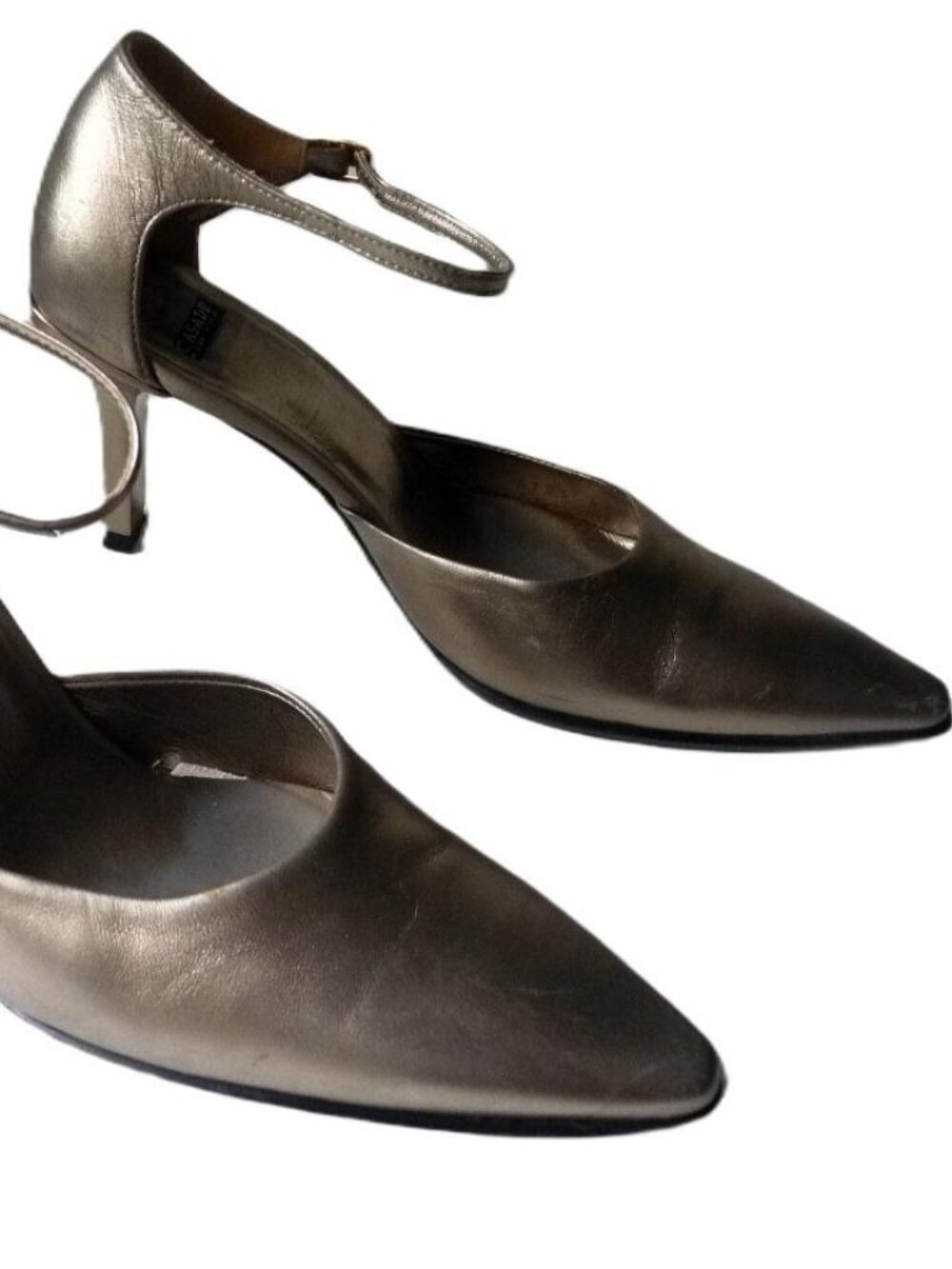 CASADEI SILVER LEATHER METAL HEELS SHOES 4.5 OR 37 Narrow!